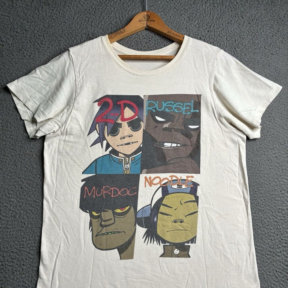 Y2K 2001 Gorillaz Band Tshirt 2-D Russel Murdoc & Noodle White Size Small